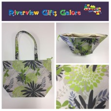 Large Tote Bag With Zip - Lime Grey Flowers Large Tote Bag With Zip - Lime Grey Flowers